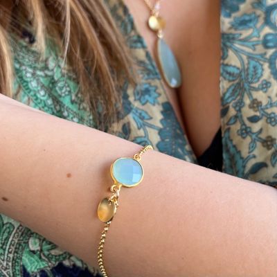 MONA Bracelet | Natural Blue Chalcedony and Gold Filled